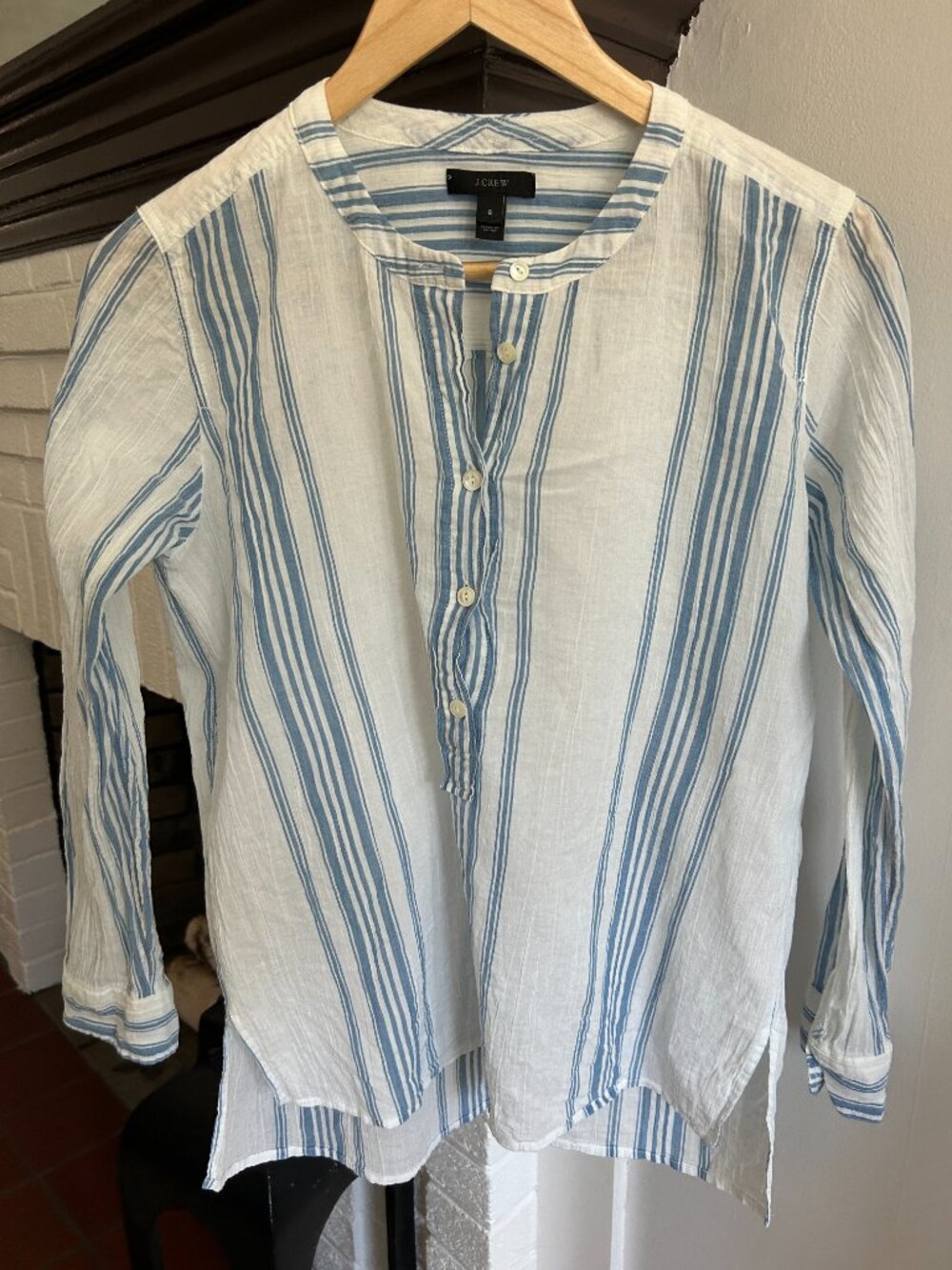 J. Crew Popover White and Blue Size 8 100% Cotton